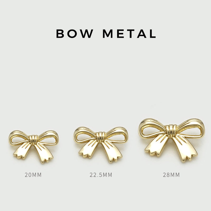 Gold bow metal buttons, three sizes 20/22.5/28 mm, hollow, shank