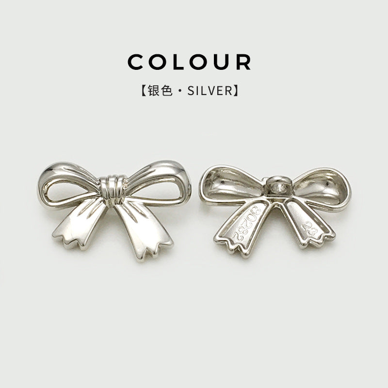 Silver bow metal buttons with shank, hollow, embossed back, hand-sewn
