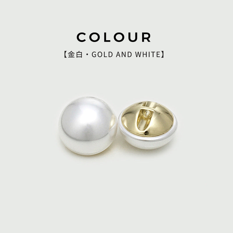 Mushroom-shaped pearl buttons, hidden holes, gold and white
