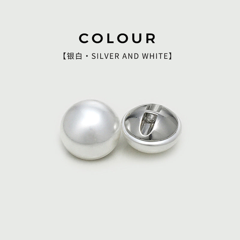 Mushroom-shaped pearl buttons, hidden holes, silver and white