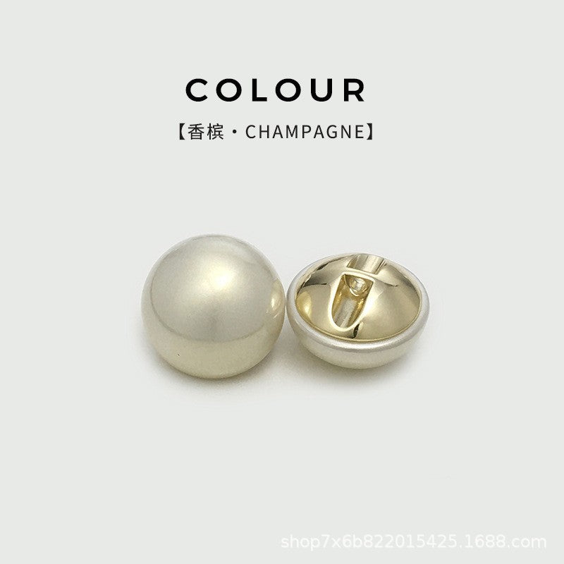 Mushroom-shaped pearl buttons, hidden holes, champagne