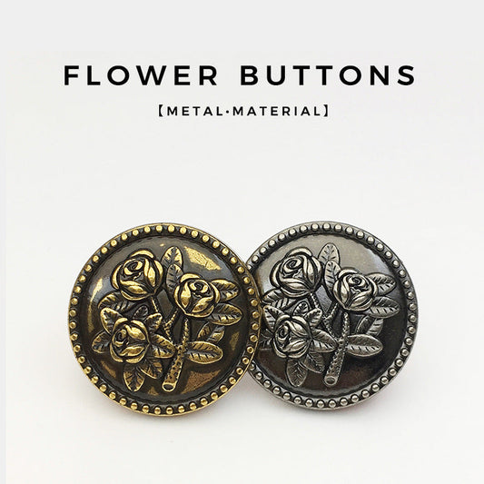 17.5/22.5/25mm Vintage Round Rose Metal Buttons Black Bronze 20pcs