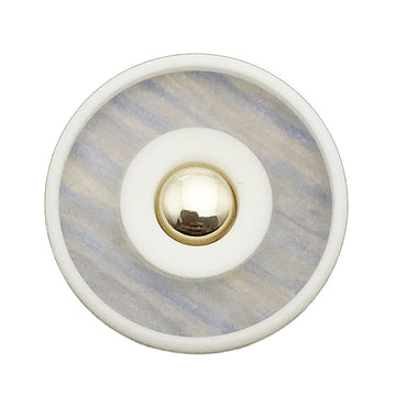 Runder Resin-Knopf, zweifarbig blau-weiß, goldfarbenes Metall, mit Knopföse