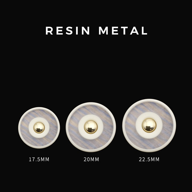Resin-Knöpfe zweifarbig blau-weiß, goldener Metallhals: 17.5 mm, 20 mm, 22.5 mm