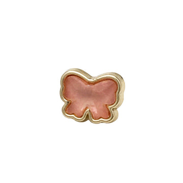 11mm bow metal shank button, pink center with gold edge (close-up front)