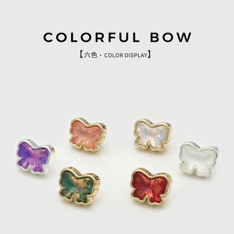 Colorful bow metal shank shirt buttons, mixed set of 6 colors