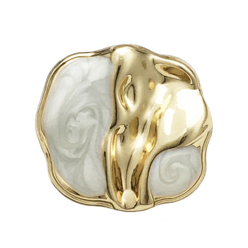 Two-tone irregular painted metal button, gold edge with white inset