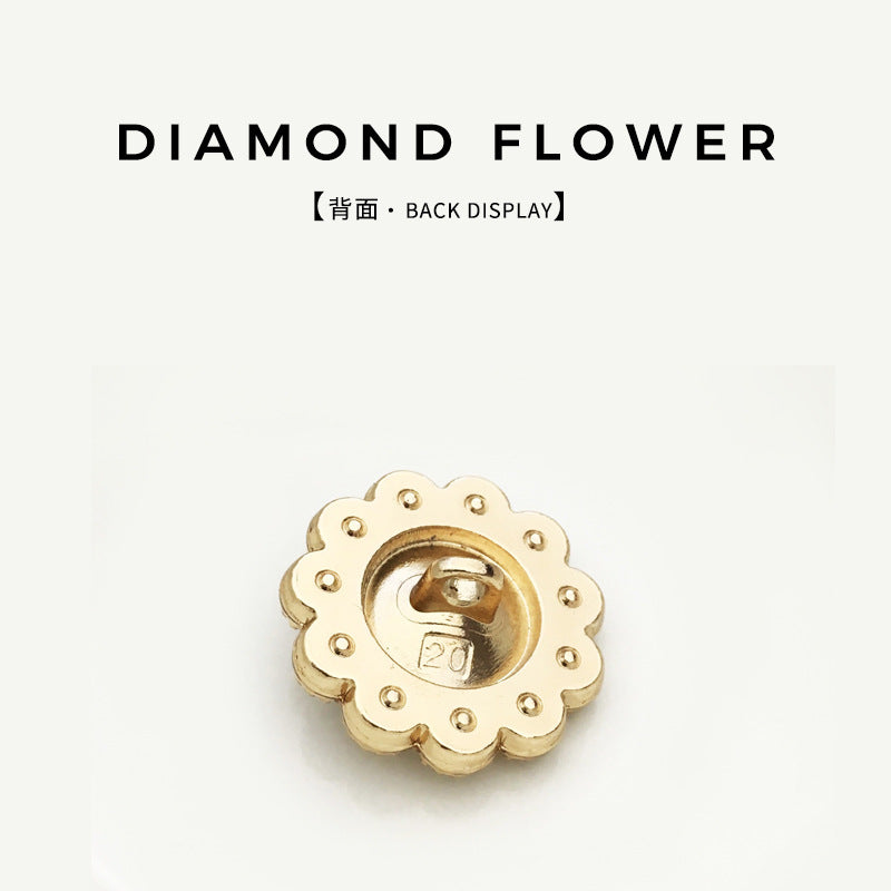 Gold-tone back of diamond floral shank button with central metal post