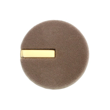 Brown round velvet button with gold metal bar front