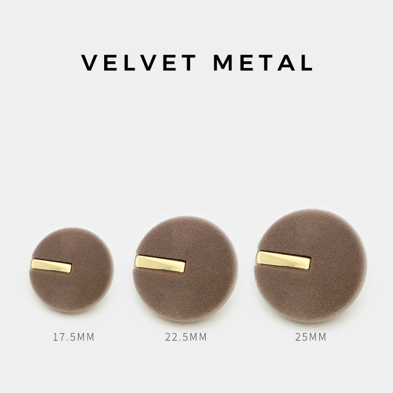 Brown velvet buttons back view, sizes 17.5mm, 22.5mm, 25mm