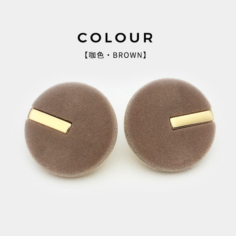 Coffee brown round velvet buttons with gold metal bar front