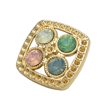 20mm gold square button with 4 candy-colored crystal diamonds, ornate settings