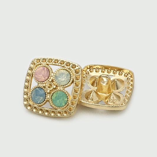 20mm Golden Square Metal Buttons Candy-Colored Crystal Diamonds 20pcs