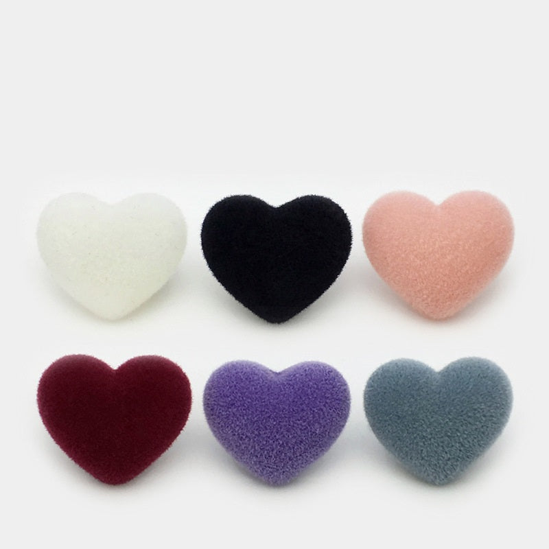 Assorted heart velvet resin buttons: white, black, pink, purple, blue, wine (20 pcs)