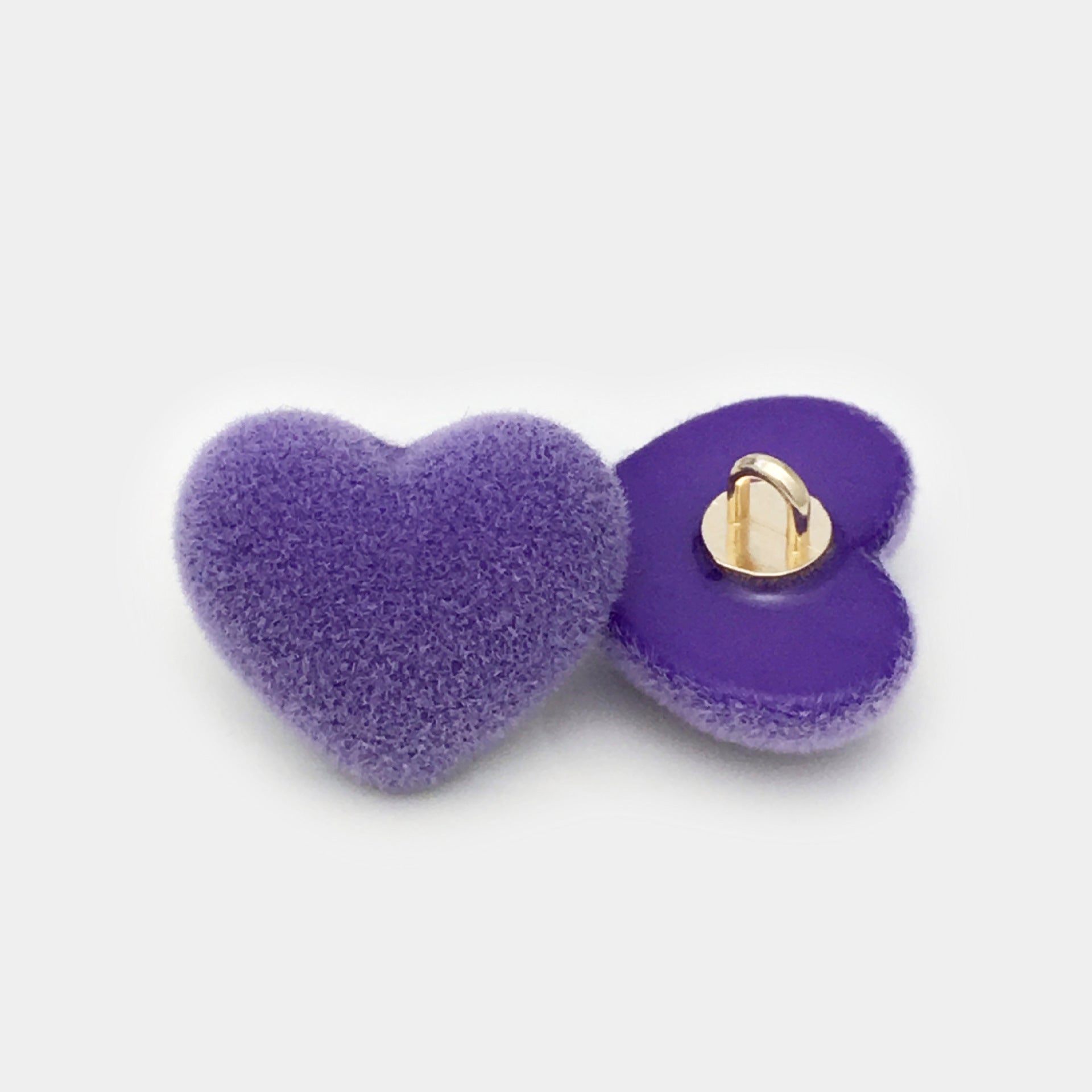 Purple heart button, velvet resin top with metal shank on back plate