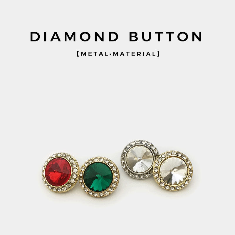 Crystal-look shirt buttons set: red, green, and clear gems with gold-tone rims