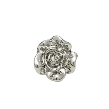 Silver 3D rose flower shank button, detailed metal petals, raised spiral center