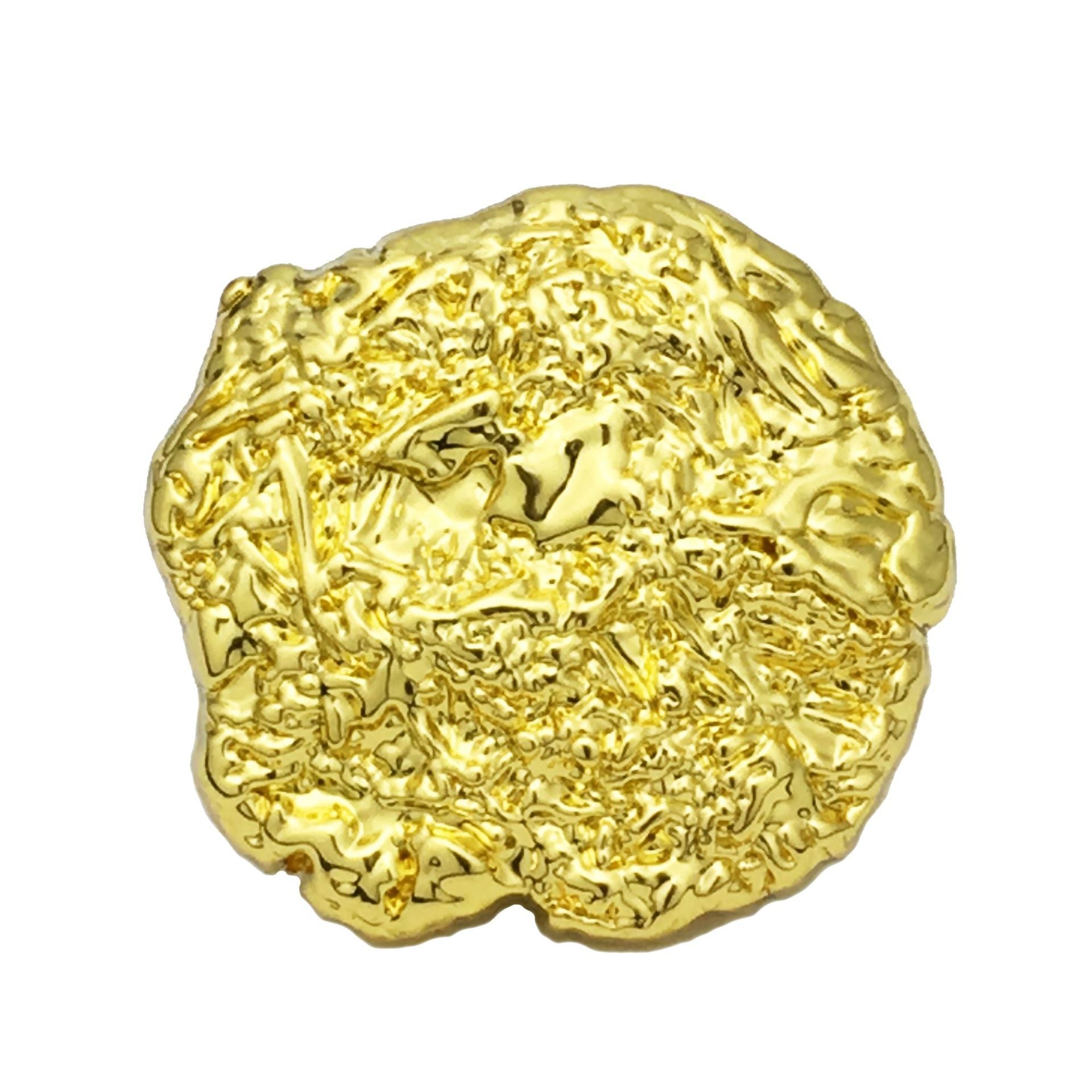 Irregular pleated metal shank button, gold finish, domed textured design