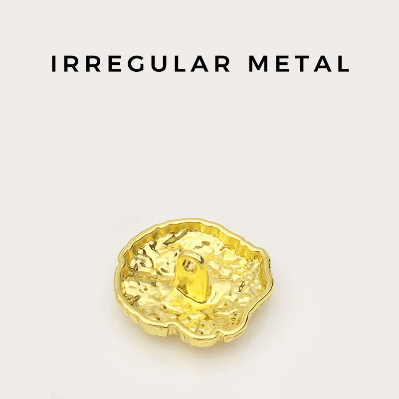 Irregular pleated metal shank button, gold finish, front view with loop shank