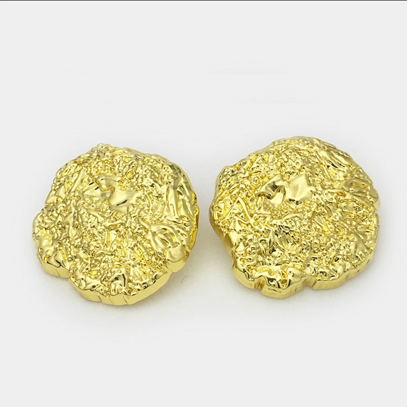 Irregular pleated metal shank buttons, gold finish, two-piece view