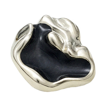 Irregular metal button with silver rim and black insert
