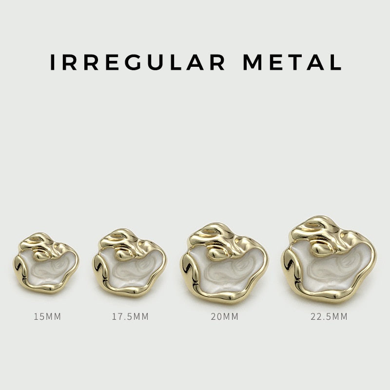 Irregular gold metal buttons, sizes 15/17.5/20/22.5 mm