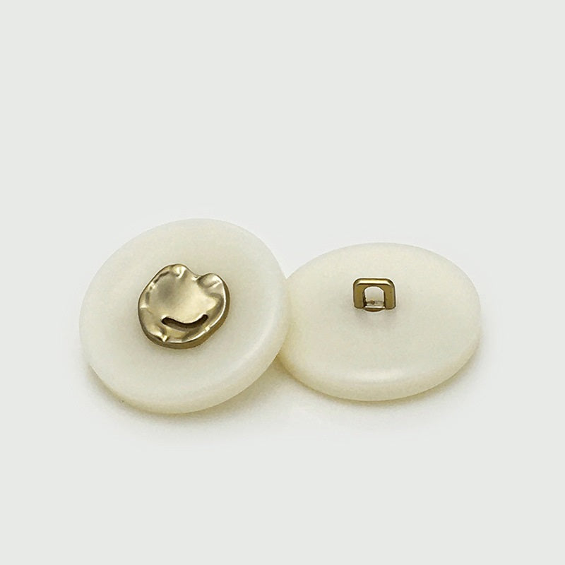 White round resin buttons: front gold insert and back loop shank