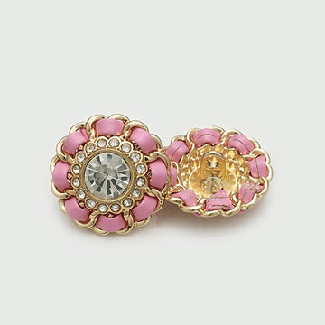 Rosa Spitzenrunde Metallknöpfe mit goldener Fassung und Strass-Mittelstein