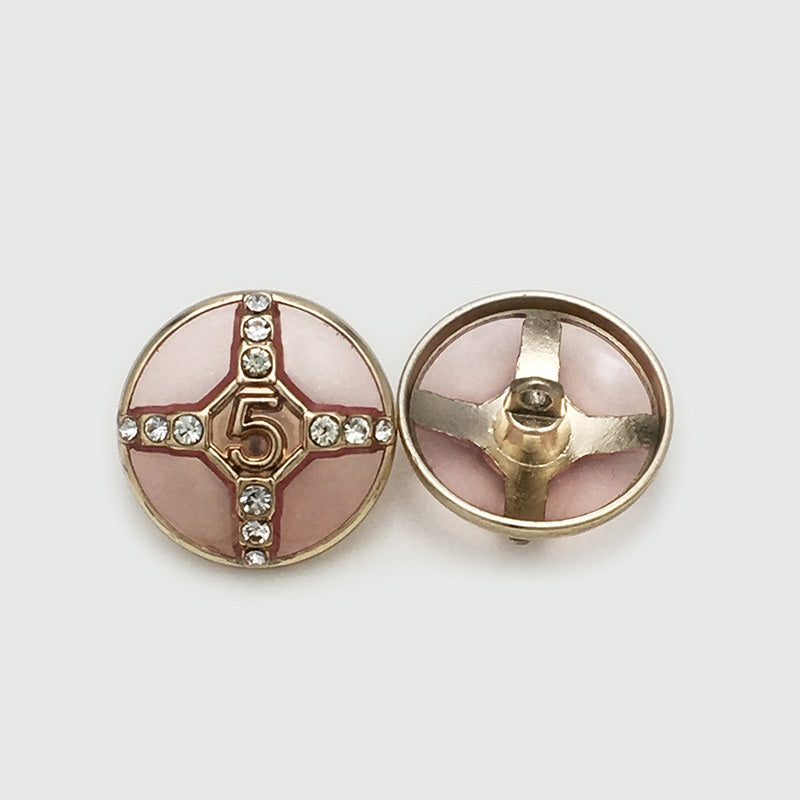 Number 5 pink-gold round shank buttons, diamond-look stones, 2-piece view