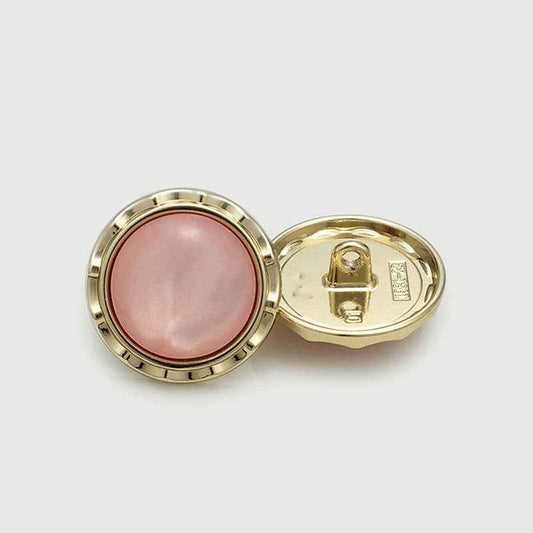 Round Golden Metal Shank Buttons with Pink Cat's Eye 20pcs