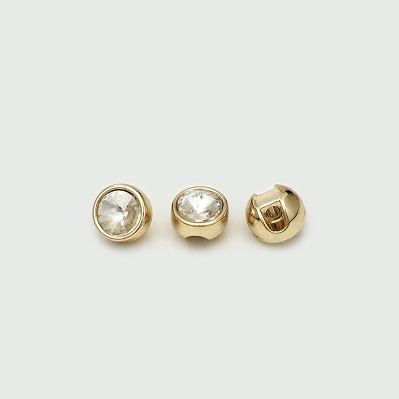 Gold metal shirt button with round rhinestone, concealed hole (20 pcs)