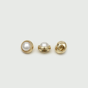 Gold 8mm metal shirt buttons with pearl-look top and concealed hole (3 pcs shown)