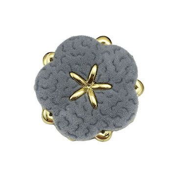 Velvet floral button, dark gray with gold star center and four metal shanks