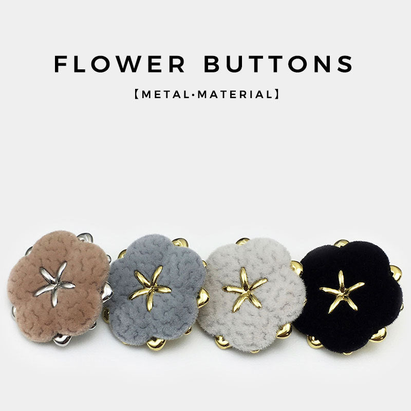 Set of floral velvet shank buttons in blue, white, black, and coffee (12 pcs)