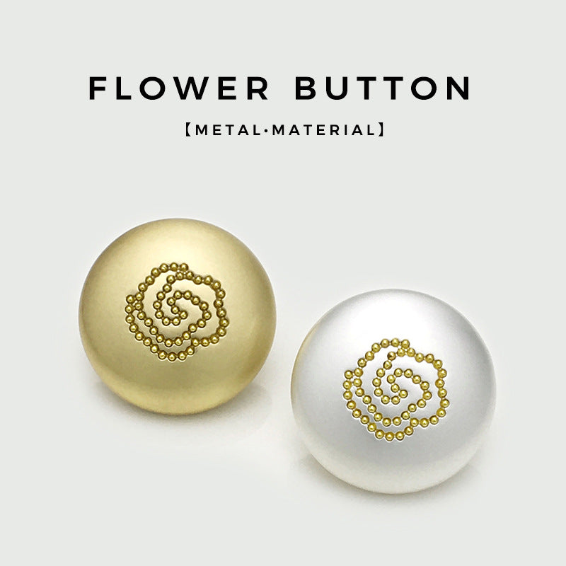 Set of rose metal mushroom buttons in matte gold and matte silver, front views