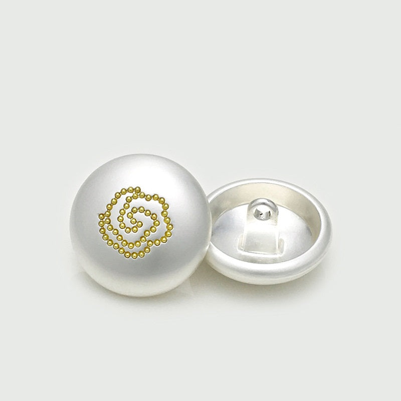 Matte silver rose metal mushroom button, back side with metal loop, beaded swirl