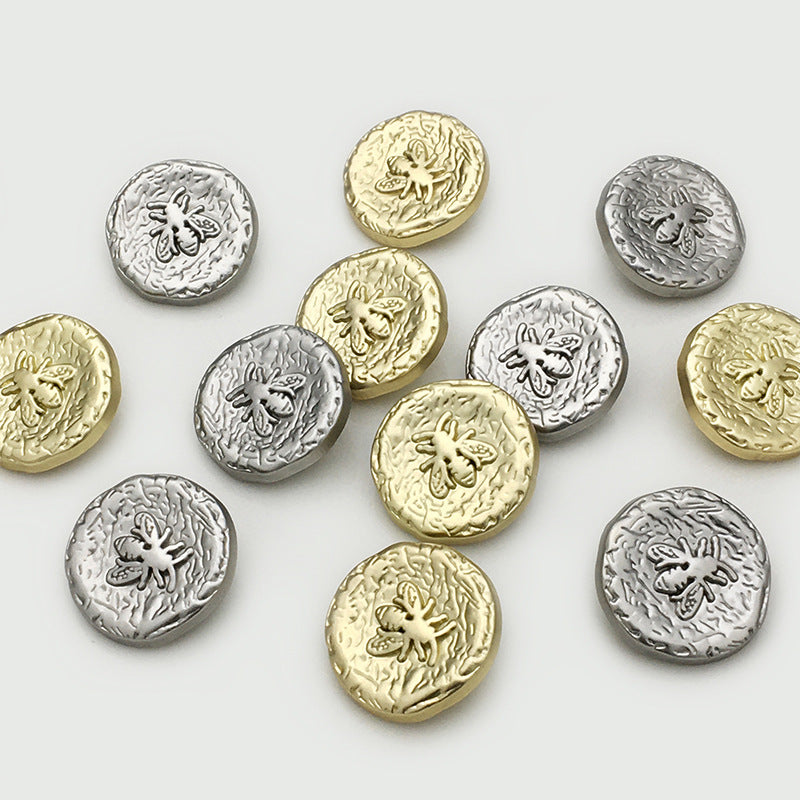 20er Set Bienenknöpfe, konkav rund, Gold und Silber, unregelmäßige Prägung
