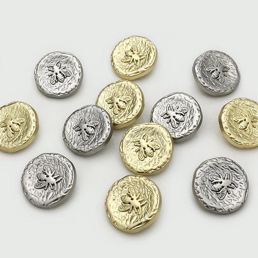 17.5/20/22.5mm Tea Gold Irregular Concave Round Metal Bee Buttons 20pcs