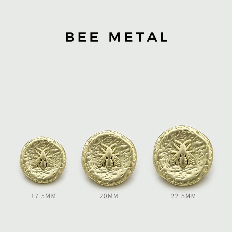 Bienen-Metallknöpfe Gold, 17.5/20/22.5 mm, konkav rund, unregelmäßige Prägung