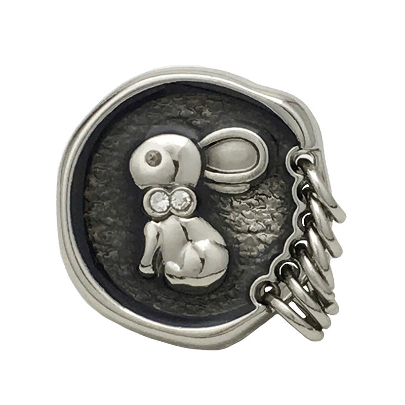 Silberne Bunny-Diamant-Knöpfe mit Öse und Schaft, rundes Motiv