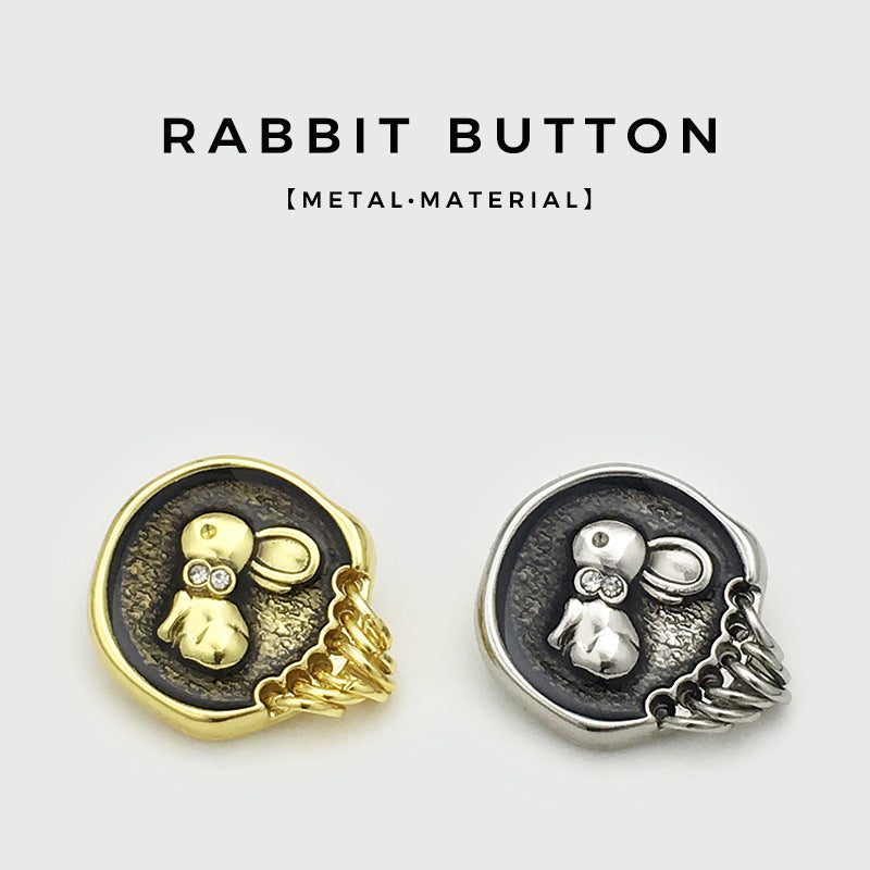 Bunny-Diamantknöpfe mit Schaft-Öse, rundes Motiv, gold und silber