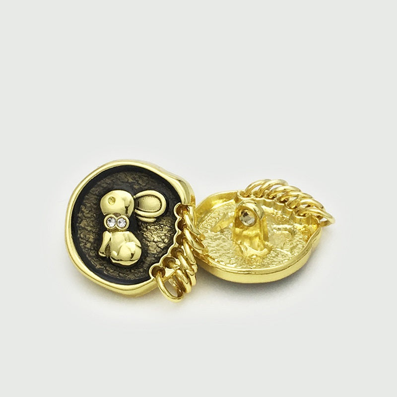 Goldfarbene Bunny-Knöpfe mit Schaft-Öse, Diamantdetails, mit Kettenöse