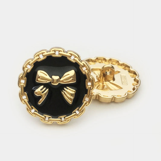 11mm-25mm Round Chain-Edged Metal Buttons Black White Bow 20pcs Gold Black