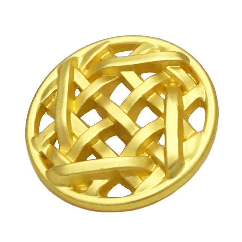 25mm round hollow grid sewing button, gold tone, woven metal mesh front