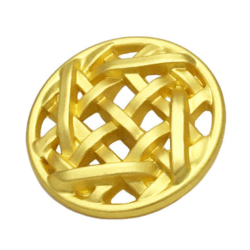 25mm round hollow grid sewing button, gold tone, woven metal mesh front