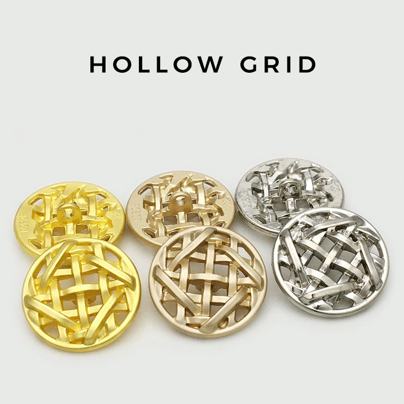 25mm hollow grid sewing buttons, gold and silver tones, woven metal mesh set