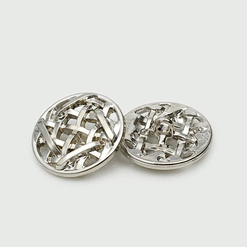25mm round hollow grid sewing button, silver tone, woven metal mesh front
