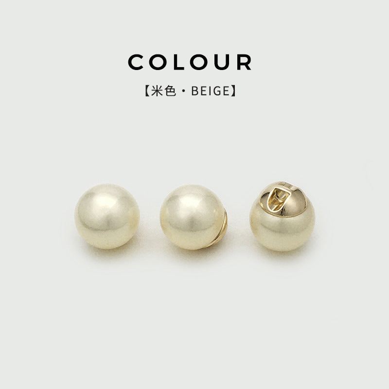 Beige pearl-effect metal button with concealed hole, round, 10–20 mm