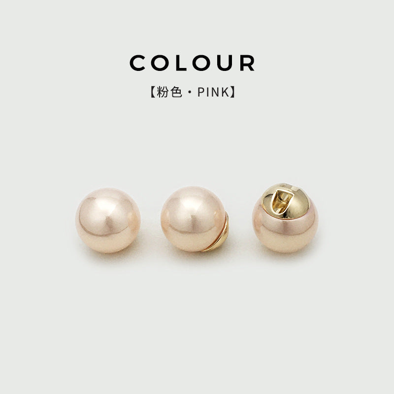 Pink pearl-effect metal button with concealed hole, round, 10–20 mm