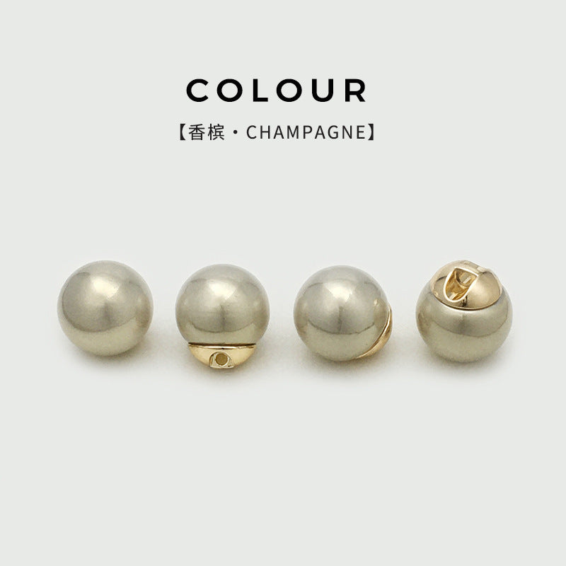 Champagne pearl-effect metal button with concealed hole, round, 10–20 mm